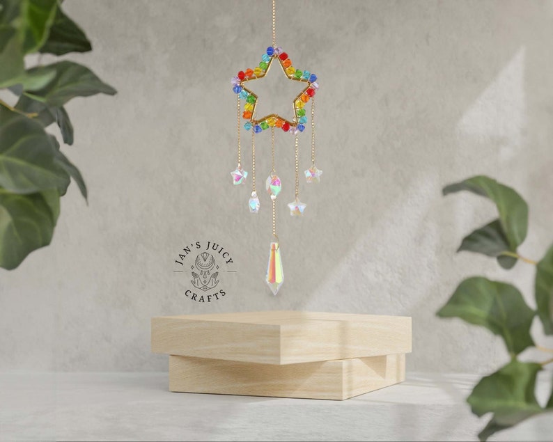Rainbow Crystal Suncatcher, Rainbow Maker, Handmade Boho Home Decor, Window Hanging Decor, Garden Charm Decor, Room Decor, Wind Chime image 10