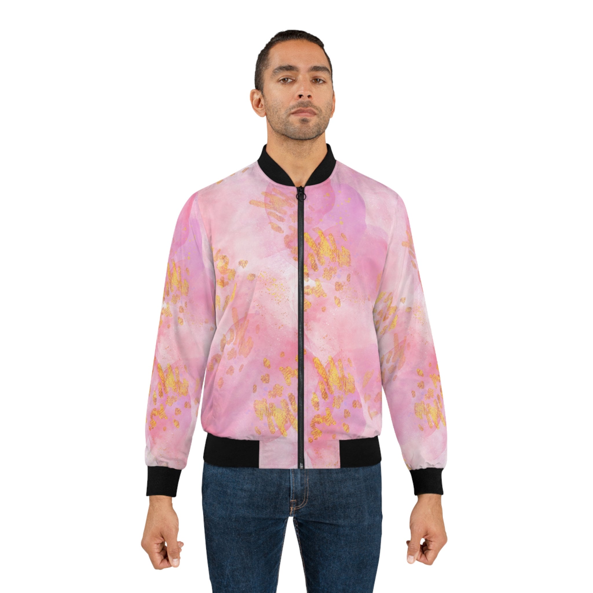 Pink & Gold Abstract Bomber Jacket AOP - Etsy