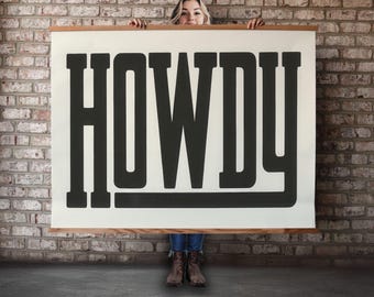 Howdy Typography Extra Large Ranch Wall Decor, Western Decor, Southwestern Wall Art, Modern Design Canvas Tapestry, Type Design