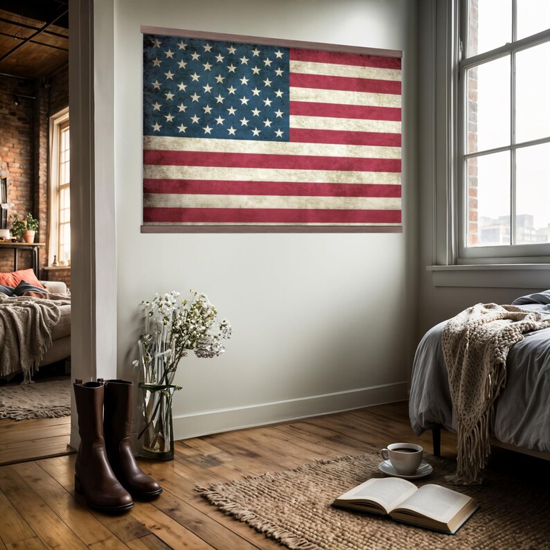 Vintage American Flag Wall Art USA Patriotic Canvas Print Rustic Fourth ...
