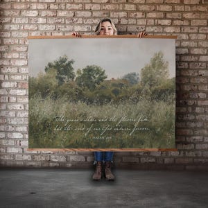 Christelijke boerderij muurkunst met Jesaja 40:8 versprint canvas banner voor kinderkamer slaapkamer woonkamer aanmoediging decor