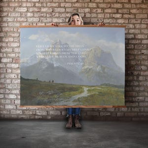 Abstract Nature Christian Tapestry Large, Psalm 121:1-2 Neutral Tapestry Wall Hanging, Abstract Landscape Scene, Large Neutral Canvas