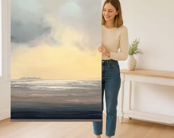 Oakbury Handmade Canvas Sea Painting with Oak Hanger
