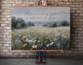 As for me and my house wall art christian farmhouse decor joshua 24 15 bible verse wall banner neutral scripture floral print