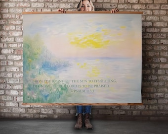 Bible Verse Tapestry: Extra Large Christian Wall Art with Oak Hanger