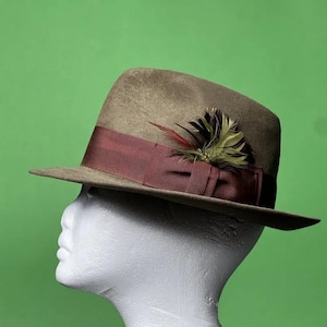Vintage 1950&#39;s Mallory Brown Wool Fedora Hat size 6 3/4 - 6 7/8