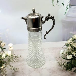 Vintage Leonard Italy Crystal Claret Diamond Point Glass Water Pitcher