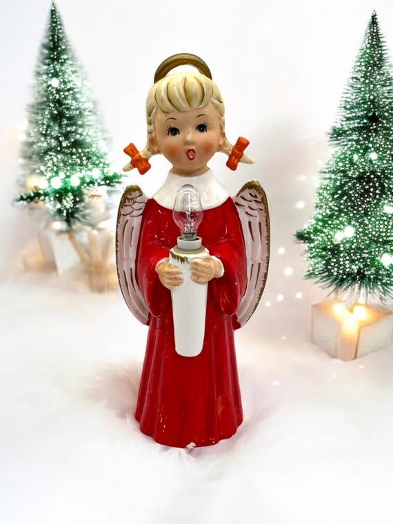 Vintage 12” Light up Christmas Angel Caroler Lamp Ceramic - Made