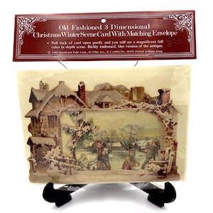 Vintage Shackman 1983 Altmodische 3 Dimensionale Weihnachtswinterszene Karte w / Umschlag