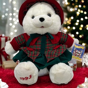 Vintage 1993 Kmart Charles Dickens &quot;A Christmas Carol&quot; 150th Anniversary Christmas Bear Plush Teddy Bear White - NEW