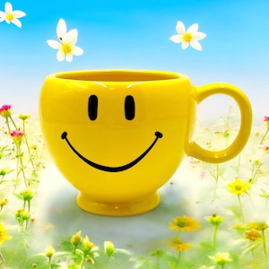 Vintage Yellow Smiley Face Emoji Coffee Mug Smile Cup Mug Retro