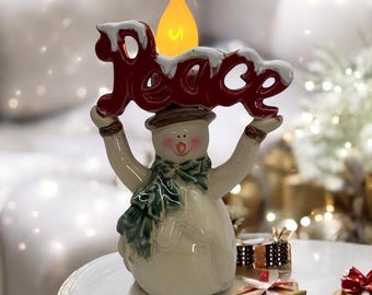 【 美品 】アンティーク 陶器製 イルミネーション サンタ&スノーマン ヴィンテージ セラミック スノーマン 2 個セット、ランタン