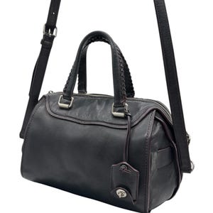 Bolso satchel Ace vintage de cuero negro para mujer de COACH con ribete rojo púrpura