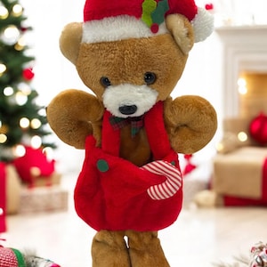 20&quot; Vintage Santa’s Best 3D Teddy Bear CHRISTMAS STOCKING Stuffed Animal Plush