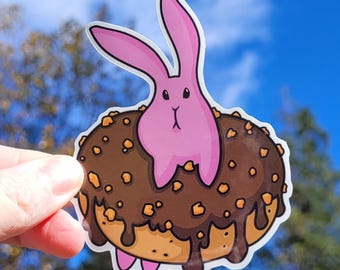 Crumb the Bunny Waterproof Sticker: Donut UFO Rabbit Kawaii Decal
