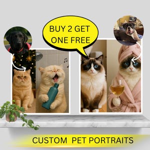 Custom Pet Portrait Photo, Funny Bathroom Art, Dog Wall Art, Personalized Cat Mom Gift, Cat Bathroom Wall Art Bathrobe, Printable AI Art