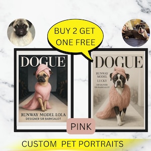 Custom Pet Portrait: Funny Dog Runway or Cat Magazine Cover Art (Digital Download, 16x16&quot;)