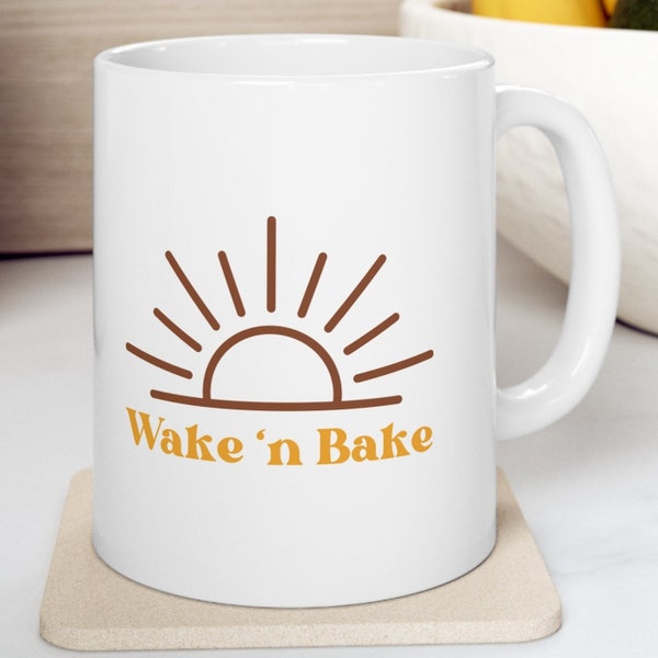 Wake 'n Bake - Mug en céramique amusant pour stoner