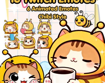 Emotes Chibi de Abeja y Gato - Emotes Animados para Streamers - Twitch - HQ - Emote - Listo para usar - Lindo - Anime - Kawaii