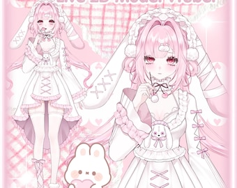 2D Live Premade Vtuber Model/Fully Rigged-Twitch Stream-Streamer-HQ-Kawaii Chibi Pink Bunny Girl-Anime-Vtube Studio,Commercial use.