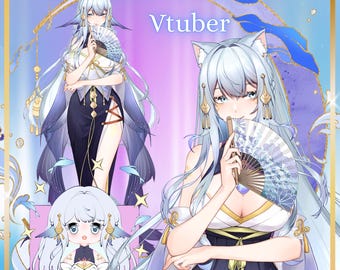 Modelo de Vtuber prefabricado en vivo 2D/completamente manipulado, transmisión de Twitch, transmisor, HQ, princesa, elfo, expresiones artísticas, gestos, Vtube Studio, uso comercial.