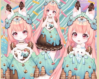 Modelo Vtuber de chica Chibi con pastel de caramelo, totalmente manipulada en vivo en 2D (PDF)