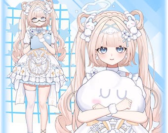 2D Live Premade Vtuber Model/Fully Rigged-Twitch Stream-Streamer-HQ-Blue Bunny-Sweet-2D Model-2D Assets-Anime-Kawaii