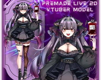 2D Live Premade Public Vtuber Model/Fully Rigged-Twitch Stream-Streamer-HQ-Vampire Goth Girl-Sweet-2D Model-2D Assets-Anime-Kawaii