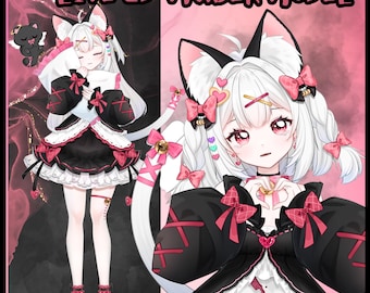 Modelo de Vtuber prefabricado en vivo 2D/completamente manipulado-Transmisión de Twitch-Streamer-HQ-Gato Chibi Kawaii-Expresiones-Anime lindo-Vtube Studio, uso comercial.