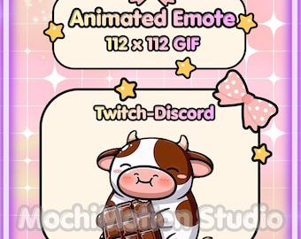 Animated Emote Choco Cow Eating -Twitch-Discord-Transparent GIF-Ready to use-Streaming-Cute-Kawaii-HQ-Heart-Love-Digital Art.