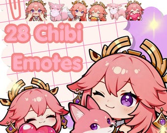 Emotes chibi de Yae Miko de Genshin Impact - Emotes animados para streamers - Twitch - HQ - Emote - Listo para usar - Lindo - Anime - Kawaii - Zorro