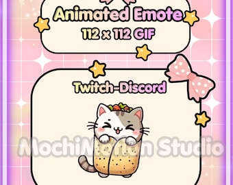 Animated Emote Chibi Taco Cat Dancing -Twitch-Discord-Transparent GIF-Ready to use-Streaming-Cute-Kawaii-HQ-Heart-Love-Digital Art.