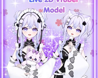 2D Live Premade Vtuber Model/Fully Rigged-Twitch Stream-Streamer-HQ-Purple Maid-Vtube Studio.