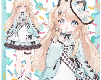 Modelo de Vtuber prefabricado en vivo 2D/completamente manipulado-Transmisión de Twitch-Streamer-HQ-Maid Cat Vtuber-Expressions-Anime-OBS-UI-Kawaii-Estudio, uso comercial.