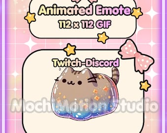 Animated Emote Chibi Blue Jelly Cat -Twitch-Discord-Transparent GIF-Ready to use-Streaming-Cute-Kawaii-HQ-Heart-Love-Digital Art.