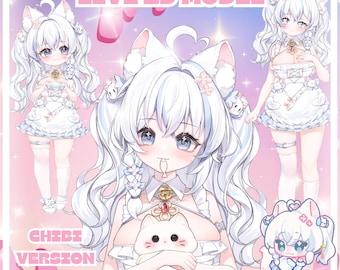 Modelo de Vtuber prefabricado en vivo 2D/completamente manipulado, transmisión de Twitch, HQ, expresiones de conejita rosa, Vtube Studio, uso comercial.