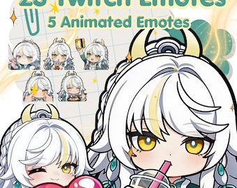 Emotes chibi de Zibai Genshin Impact - Emotes animados para streamers - Twitch - HQ - Emotes listos para usar - Lindos - Anime - Kawaii