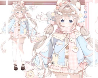 Modelo de Vtuber prefabricado en vivo 2D/completamente manipulado-Transmisión de Twitch-Streamer-HQ-Gato Chibi Kawaii-Expresiones-Anime lindo-Vtube Studio, uso comercial.