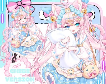 Modelo de Vtuber prefabricado en vivo 2D/completamente manipulado-Transmisión de Twitch-HQ-Vtuber de gato rosa-Expresiones, emoticones-OBS-UI-Kawaii-Estudio, uso comercial.