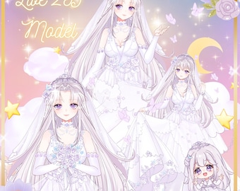 Modelo de Vtuber prefabricado en vivo 2D/completamente manipulado, transmisión de Twitch, transmisor, princesa prometida, flores, expresiones, Vtube Studio, uso comercial.