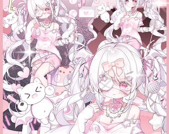 Modelo de Vtuber prefabricado en vivo 2D/Completamente manipulado - Transmisor de Twitch - HQ - Estrella rosa - Expresiones, Vtube Studio, Uso comercial, UI