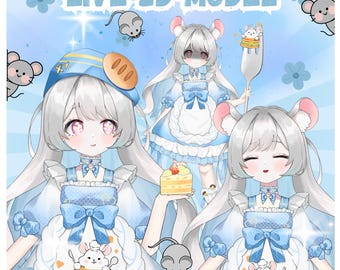 Modelo de Vtuber prefabricado en vivo 2D/completamente manipulado, transmisión de Twitch, transmisor, HQ, Blue Mouse Girl, chef, expresiones, Vtube Studio, uso comercial.