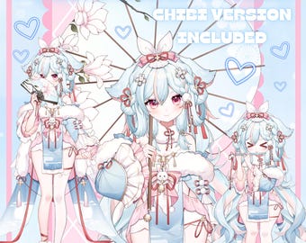 Modelo de Vtuber prefabricado en vivo 2D/completamente manipulado, transmisión de Twitch, HQ, expresiones de Honey Peach Girl-Bunny, Vtube Studio, uso comercial.