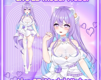 2D Live Premade Vtuber Model/Fully Rigged-Twitch Stream-Streamer-HQ-Purple Bear-Sweet-2D Model-2D Assets-Anime-Kawaii-Princess