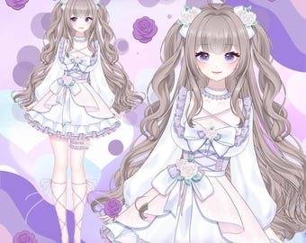 SHOP GIFT ! 2D Live Premade Vtuber Model/Fully Rigged-Twitch Stream-Streamer-HQ-Purple Roae-Expressions,Doll,Vtube Studio,Commercial use.
