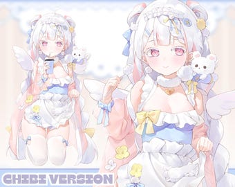 Modelo de Vtuber prefabricado en vivo 2D/completamente manipulado-Transmisión de Twitch-Streamer-HQ-Vtuber de algodón de azúcar-Expresiones-Chica-Pastel-Vtube Studio, uso comercial.