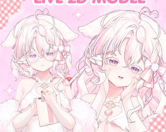 Modelo prefabricado 2D para Vtuber en vivo/totalmente animado - Transmisión en Twitch - Streamer - Alta calidad - Chica rosa pastel - Expresiones, Vtube Studio, comercial