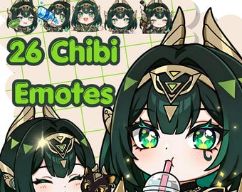 Nefer Genshin Impact Chibi-emotes: geanimeerde emotes met streamers-Twitch-HQ-emote-klaar voor gebruik-cute-anime-kawaii