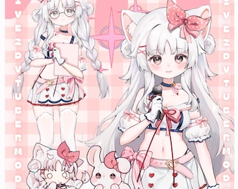 Modelo Vtuber prefabricado en vivo 2D/completamente manipulado-Transmisión de Twitch-Transmisor-Vtuber de mucama gata rosa-Expresiones-OBS-UI-Kawaii-Estudio, uso comercial.