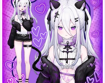 Modelo 2D de Vtuber: Gato gótico morado, totalmente preparado para Vtube Studio (descarga digital)